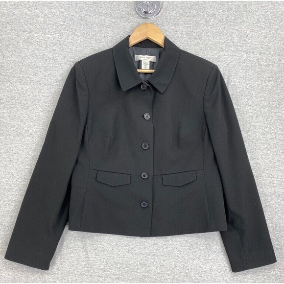 Nine West Jacket Womens 14 Black Blazer Button Up Long Sleeve Collar Career - Picture 1 of 15